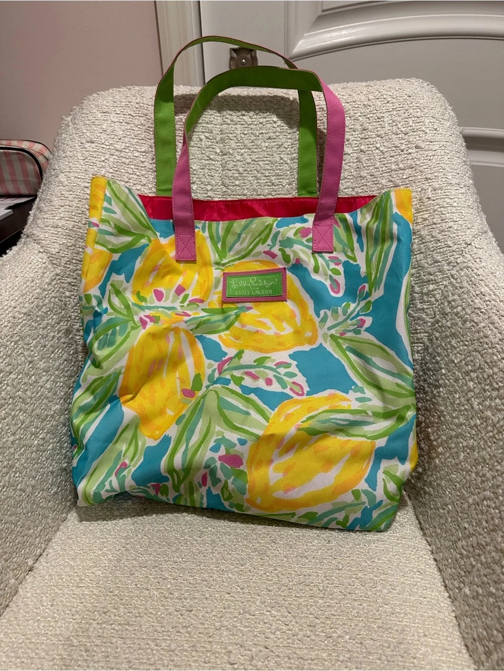 Lilly Pulitzer Lemon Floral Canvas Tote and Cosmetic Bag